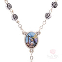 Rosario Santa Rita in metallo con grani a forma di rosa