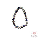 Bracciale Elastico Santa Rita con Grani Blu a Fiori e Medaglia Due Facce Santa Rita e Rosa 🌹