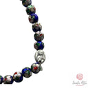 Bracciale Elastico Santa Rita con Grani Blu a Fiori e Medaglia Due Facce Santa Rita e Rosa 🌹