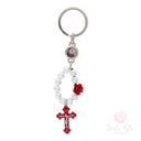 Portachiavi decina con grani cristallo e croce rossa