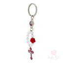 Portachiavi decina con grani cristallo e croce rossa