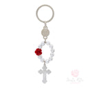 Portachiavi decina con grani cristallo e croce rossa