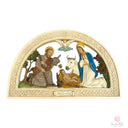 Bassorilievo Santa Rita Souvenirs della Sacra Natività in polvere di marmo e resina, dipinto a mano a forma di arco.
