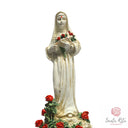 Statua Santa Rita  Resina Bianco Avorio con Rose Rosse in Resina Dipinta a Mano 13 cm