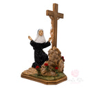 Scultura Santa Rita in Ginocchio Crocifisso 27cm Maestro Cassetta Resina Marmo