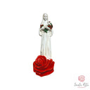 Statua Santa Rita Bianco Avorio su Rosa Rossa in Polvere di Marmo e Resina Dipinta a Mano