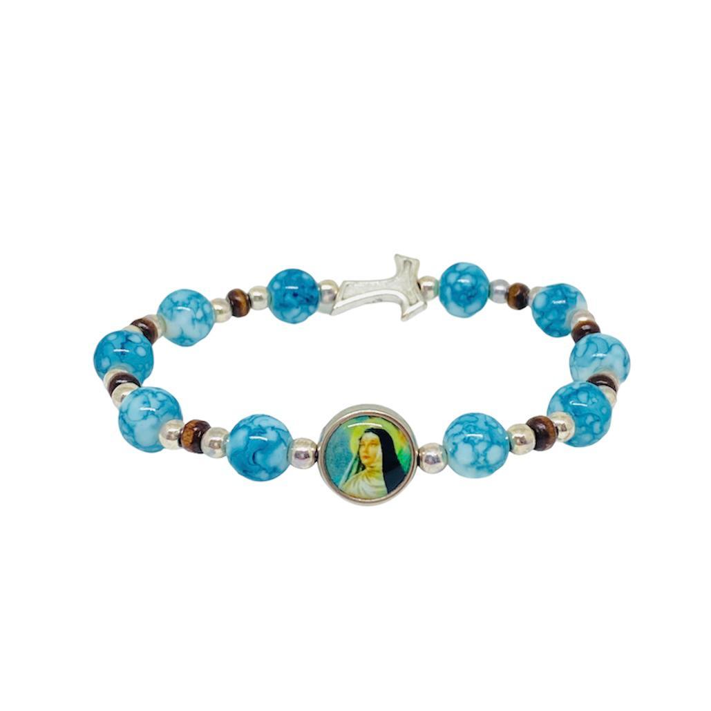 Bracciale Santa Rita elastico grani vetro e Tau