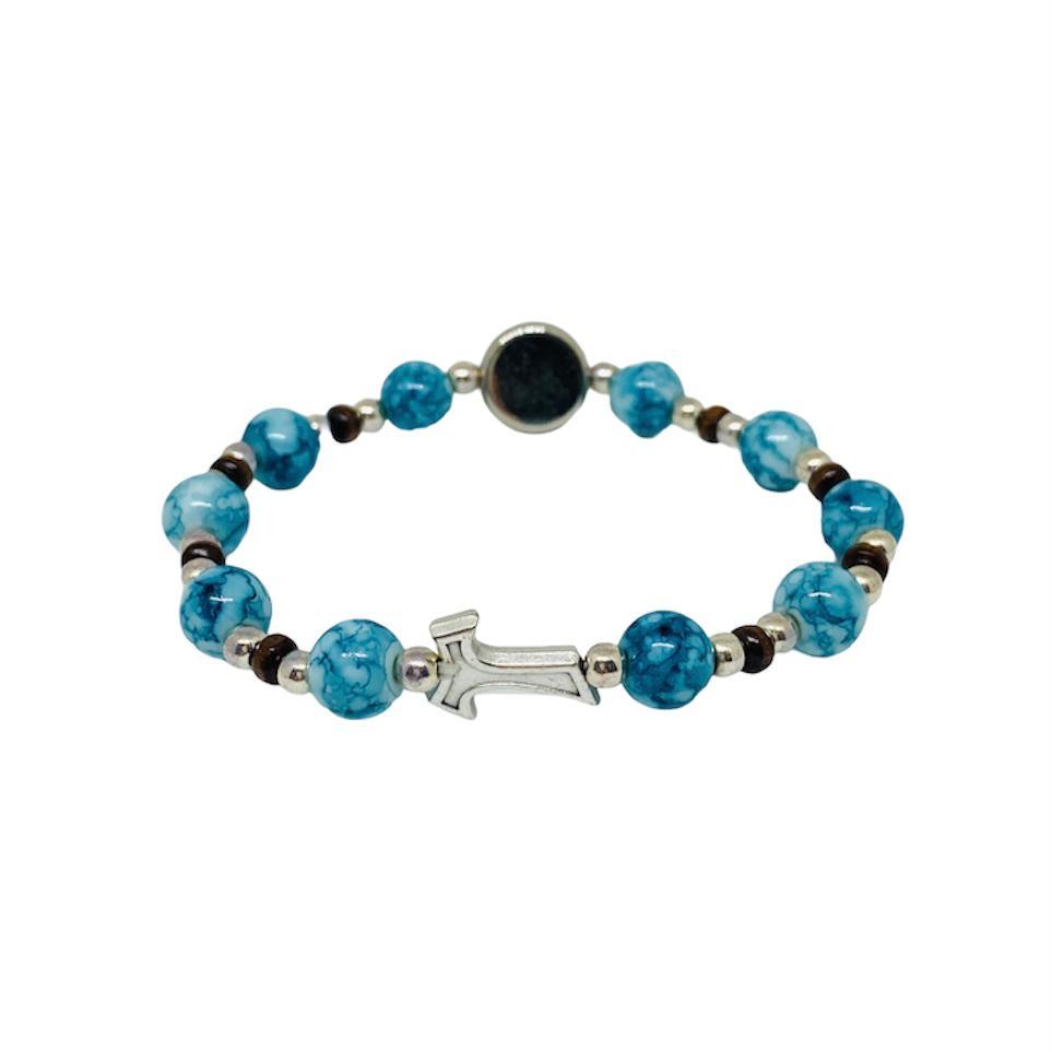 Bracciale Santa Rita elastico grani vetro e Tau