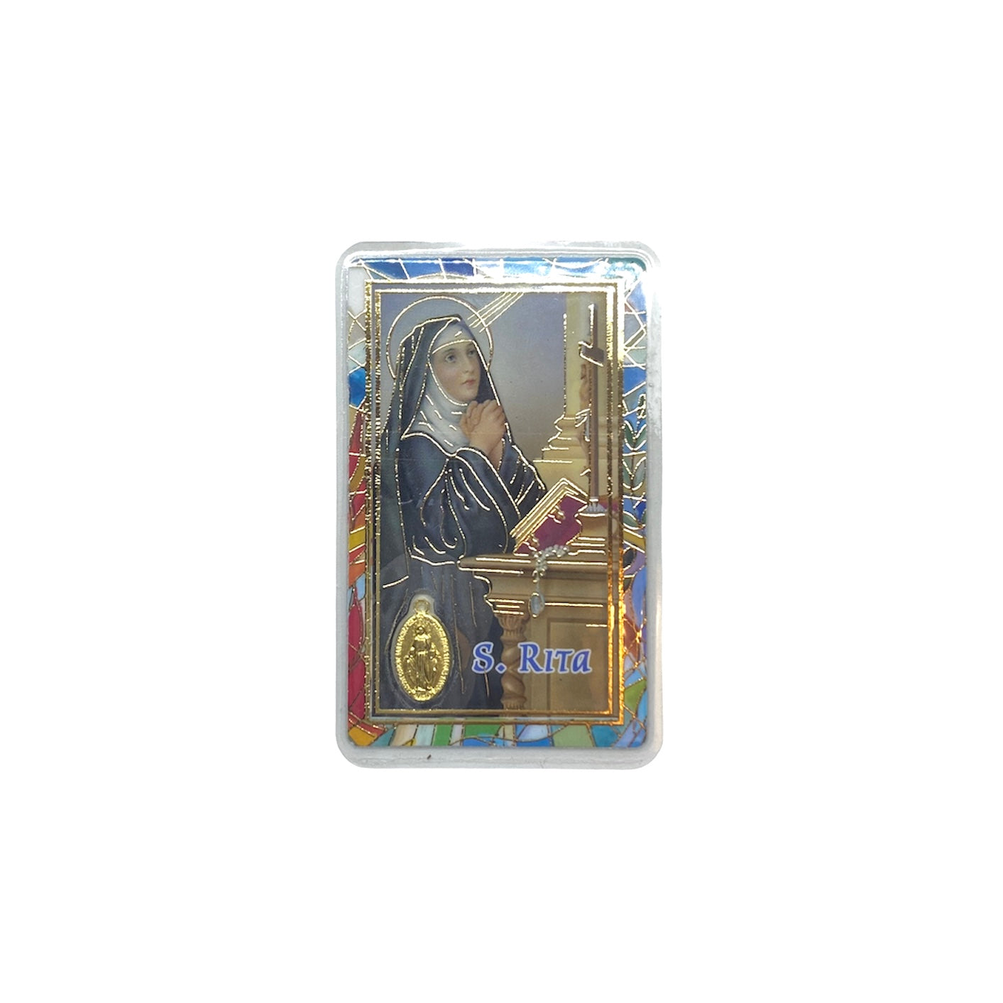 Santino di Santa Rita con medaglia Miracolosa e preghiera