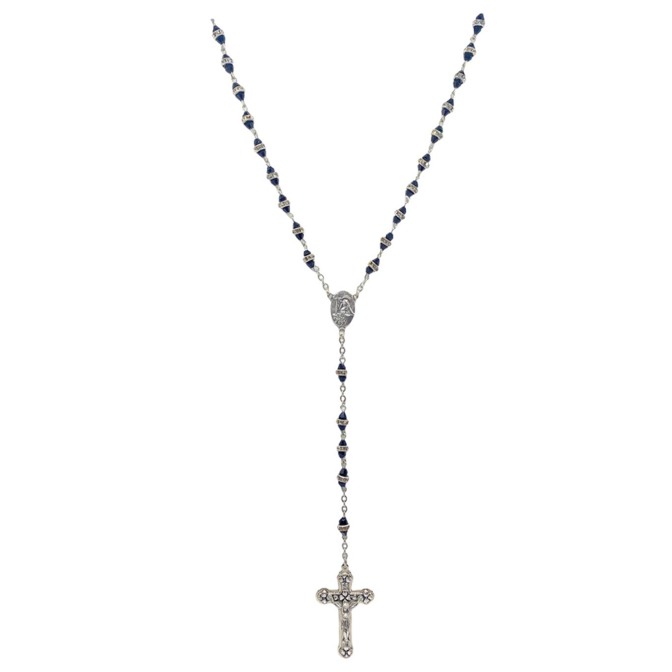 Rosario Santa Rita con grani neri in cristallo e zirconi