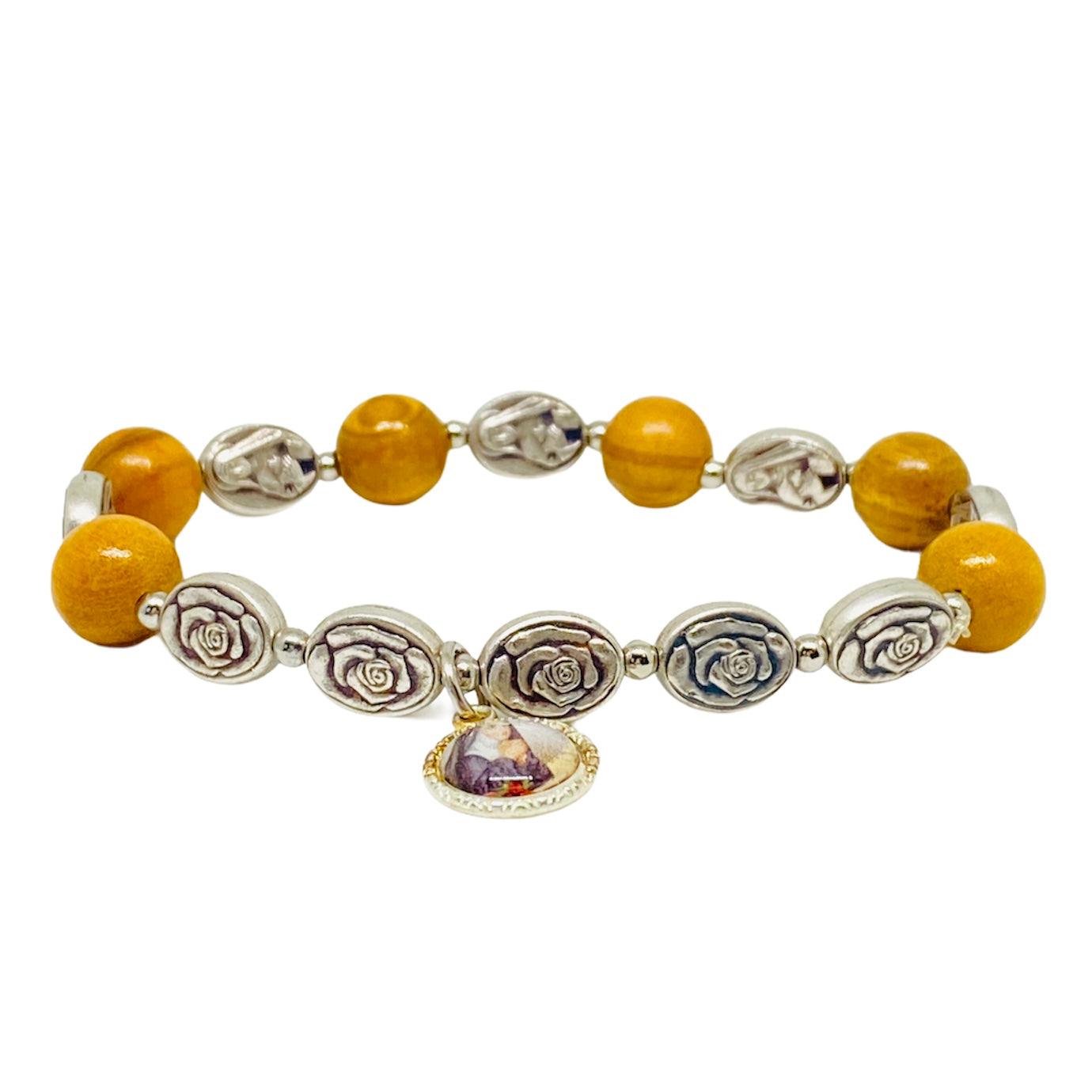 Bracciale Santa Rita elastico in legno e Zama