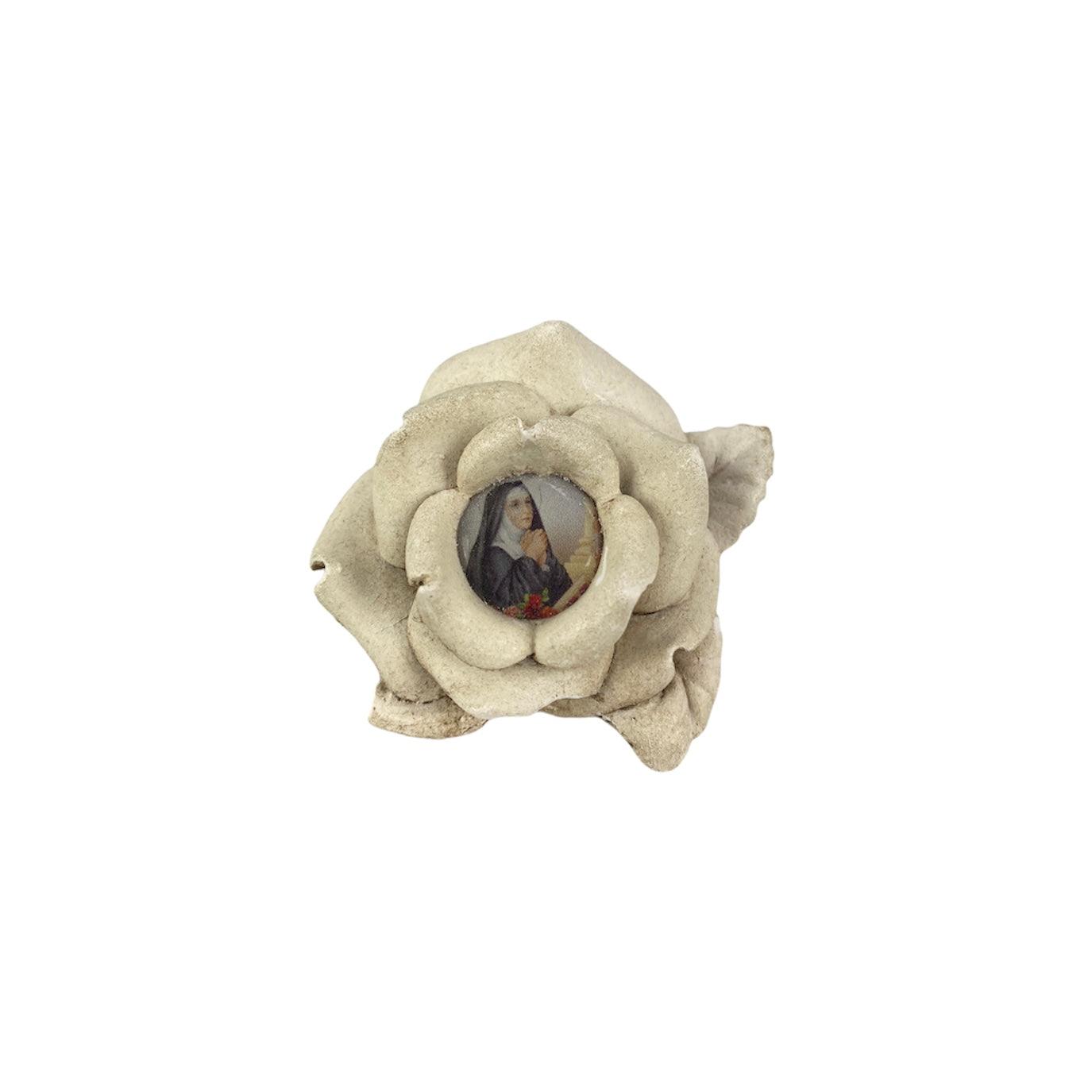 Rosa in resina con immagine di Santa Rita